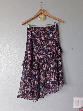 Misa Los Angeles Black Floral High-Low Ruffle Skirt